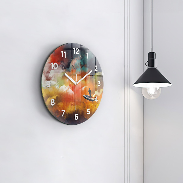 Round glass clock Abstract painting