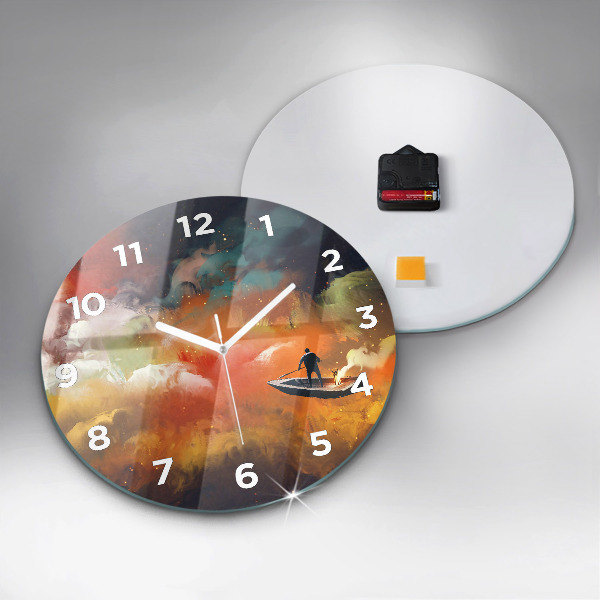 Round glass clock Abstract painting