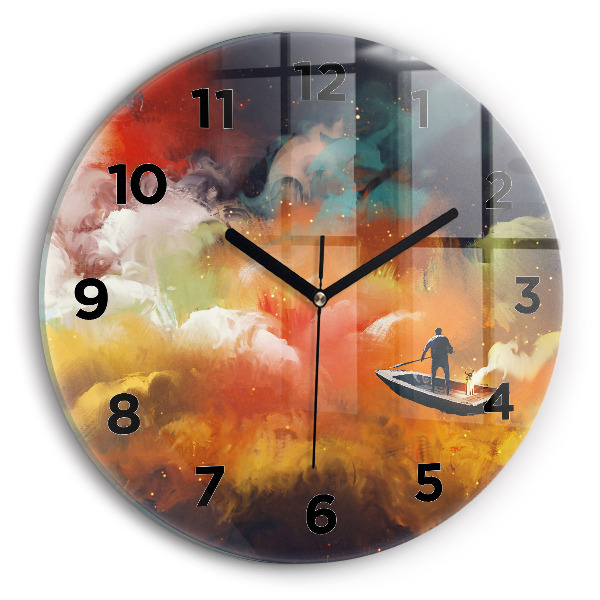 Round glass clock Abstract painting