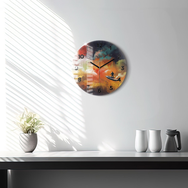 Round glass clock Abstract painting