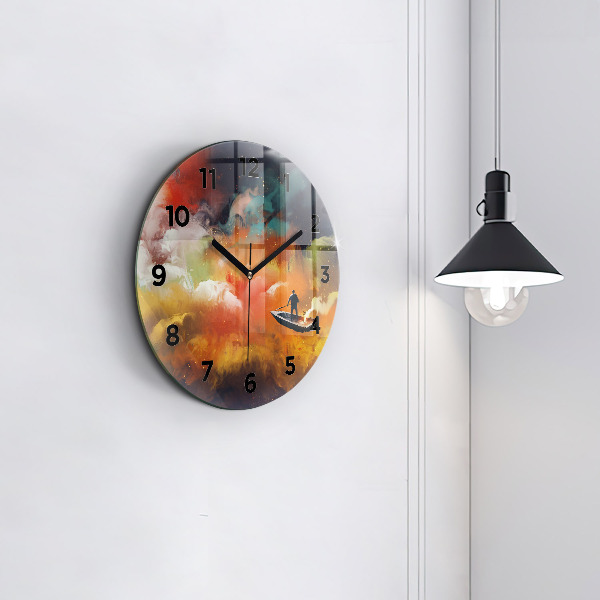 Round glass clock Abstract painting