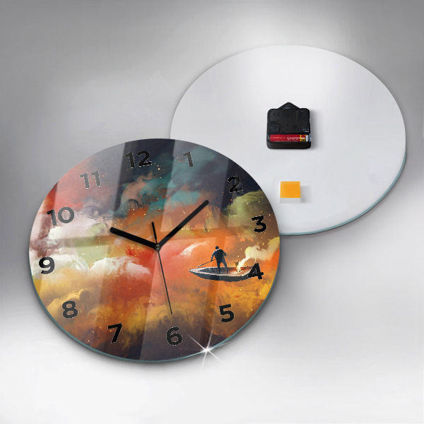 Round glass clock Abstract painting