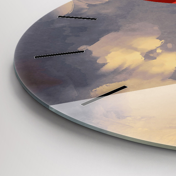Round glass clock Paper ships