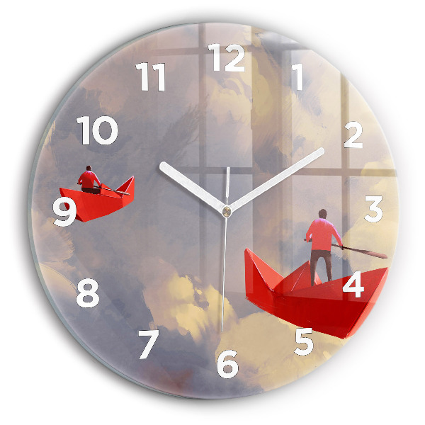 Round glass clock Paper ships