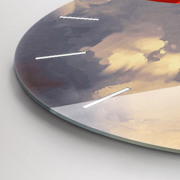 Round glass clock Paper ships