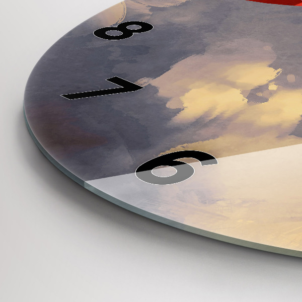Round glass clock Paper ships