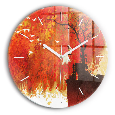Round glass clock Bride in autumn