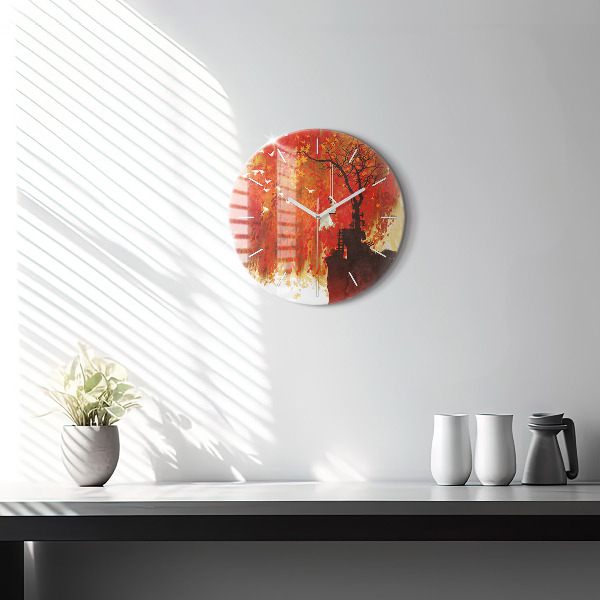 Round glass clock Bride in autumn