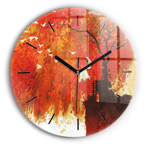 Round glass clock Bride in autumn