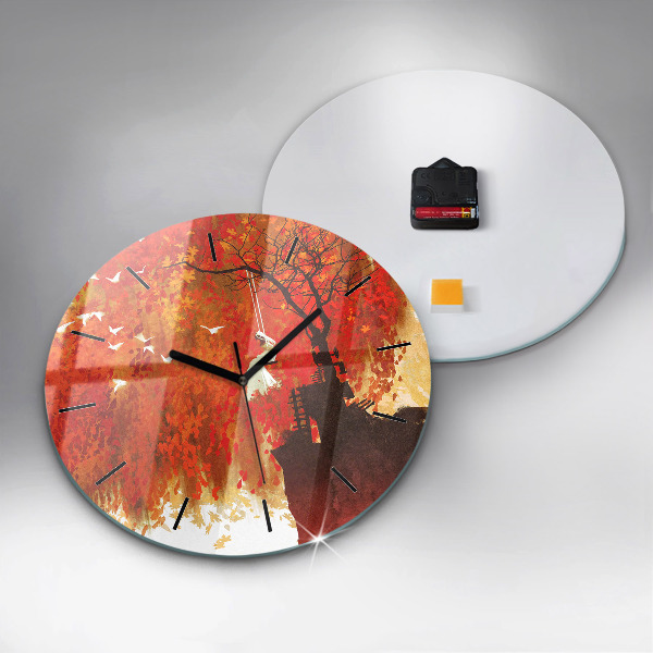 Round glass clock Bride in autumn