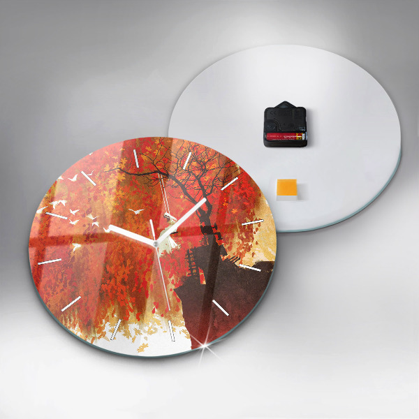 Round glass clock Bride in autumn