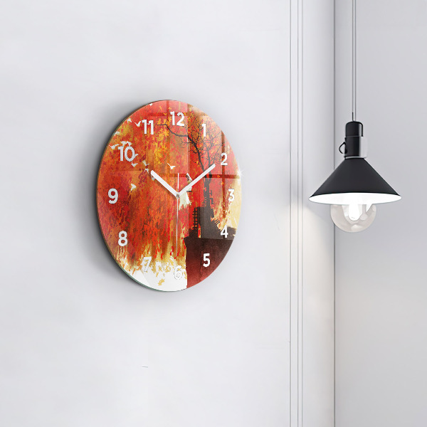 Round glass clock Bride in autumn