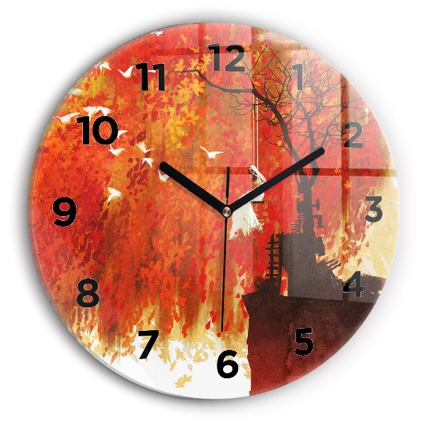 Round glass clock Bride in autumn