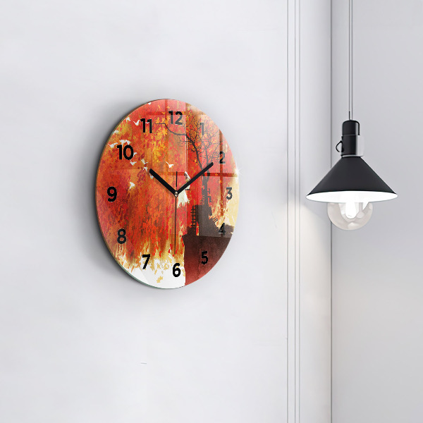 Round glass clock Bride in autumn