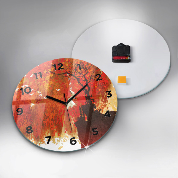 Round glass clock Bride in autumn