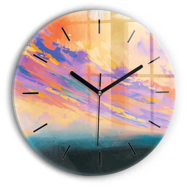 Round glass clock Abstraction sky