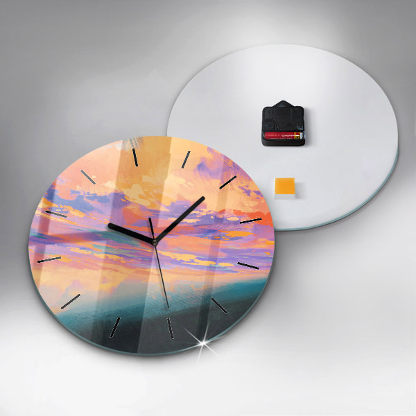 Round glass clock Abstraction sky