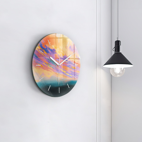 Round glass clock Abstraction sky