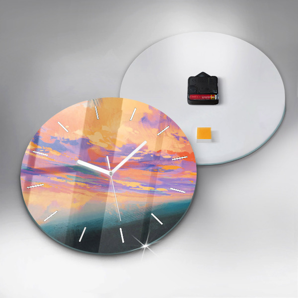 Round glass clock Abstraction sky