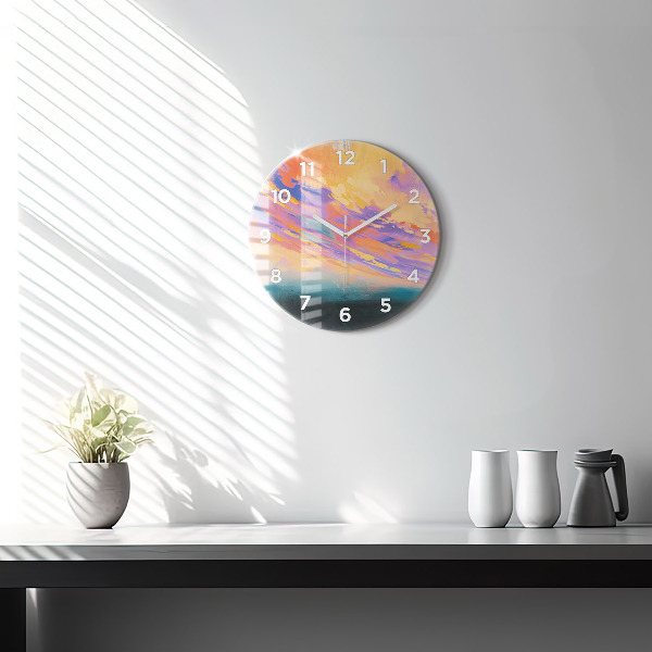 Round glass clock Abstraction sky
