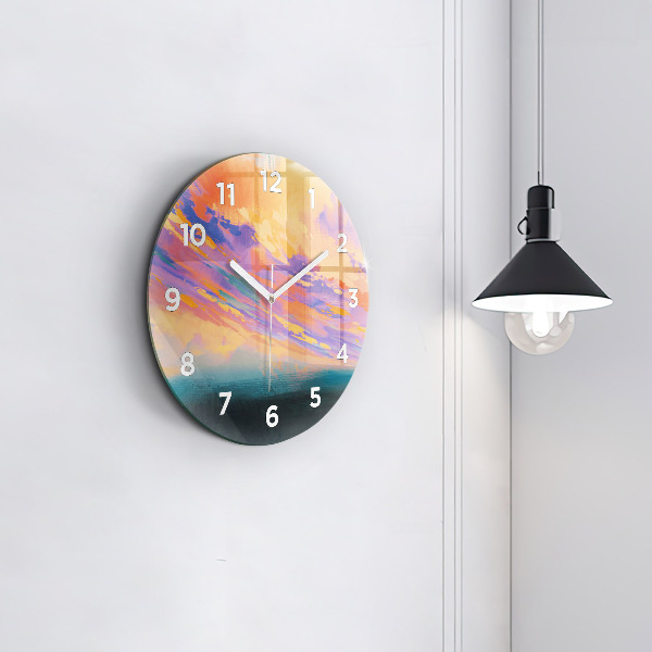 Round glass clock Abstraction sky