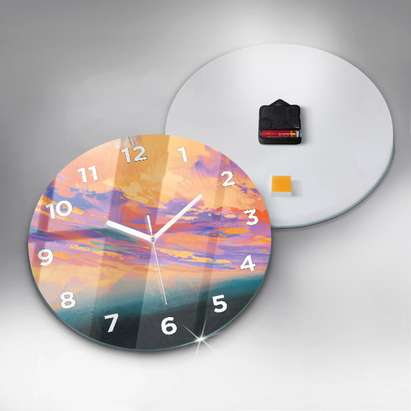 Round glass clock Abstraction sky