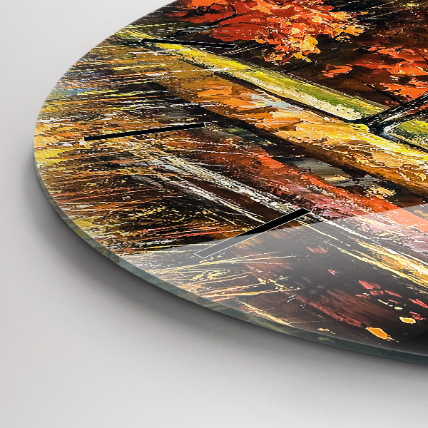 Round glass clock Autumn landscape with a river