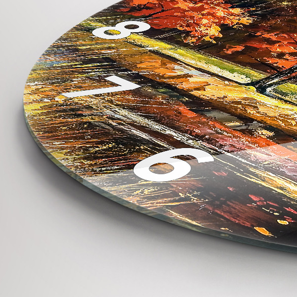 Round glass clock Autumn landscape with a river