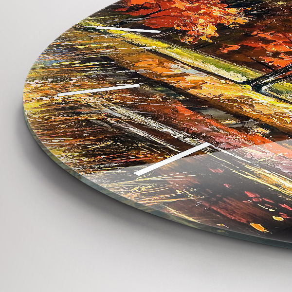 Round glass clock Autumn landscape with a river