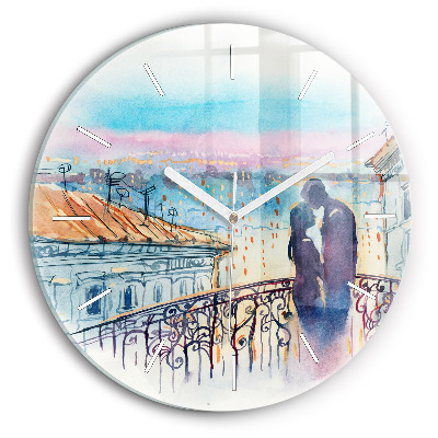Round glass clock People in watercolor