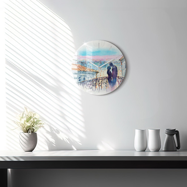 Round glass clock People in watercolor