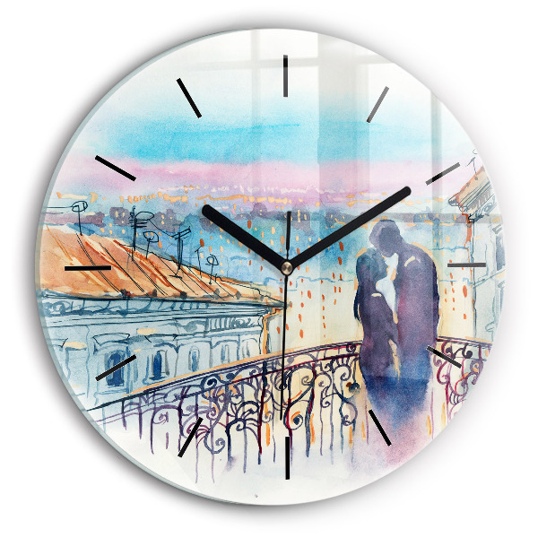 Round glass clock People in watercolor