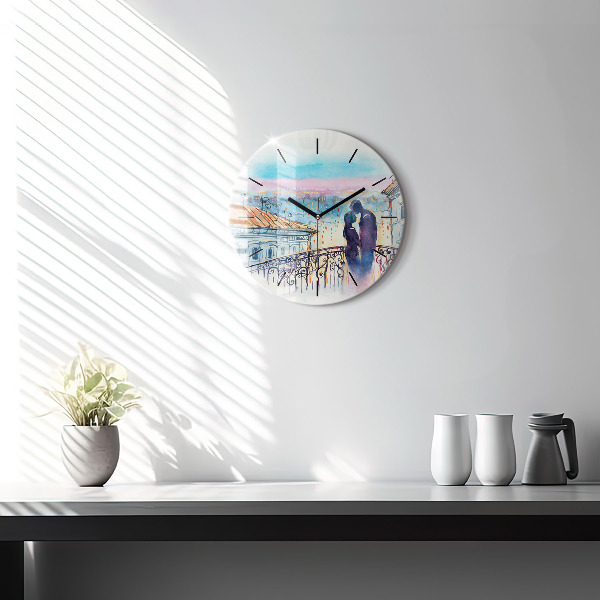 Round glass clock People in watercolor