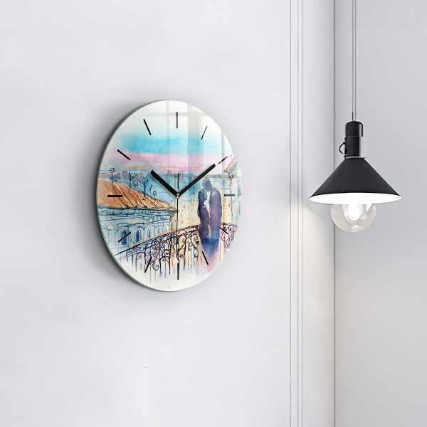Round glass clock People in watercolor