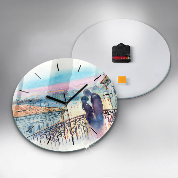 Round glass clock People in watercolor