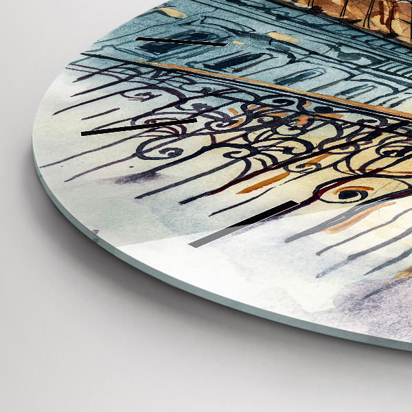 Round glass clock People in watercolor
