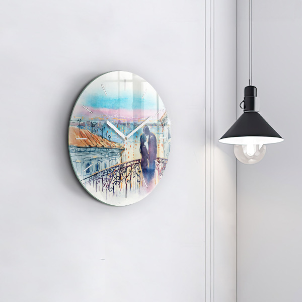 Round glass clock People in watercolor