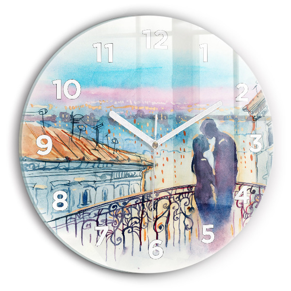 Round glass clock People in watercolor