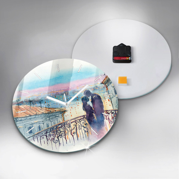 Round glass clock People in watercolor