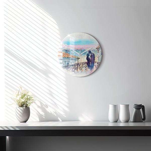 Round glass clock People in watercolor