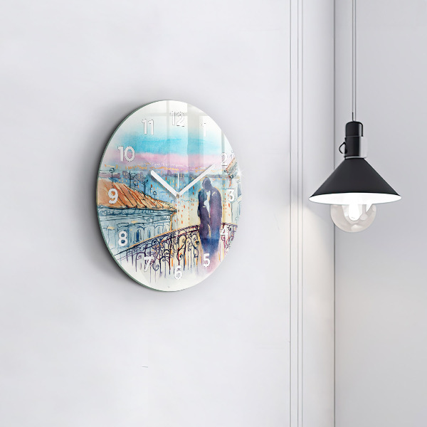 Round glass clock People in watercolor