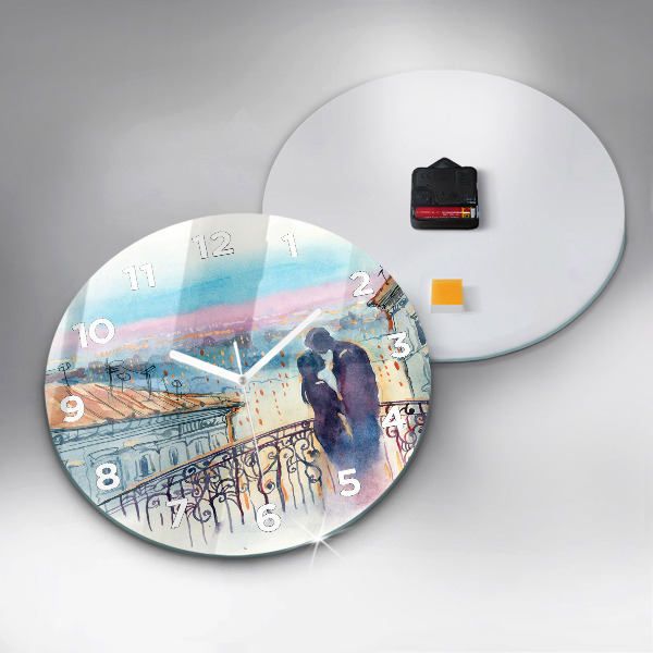 Round glass clock People in watercolor