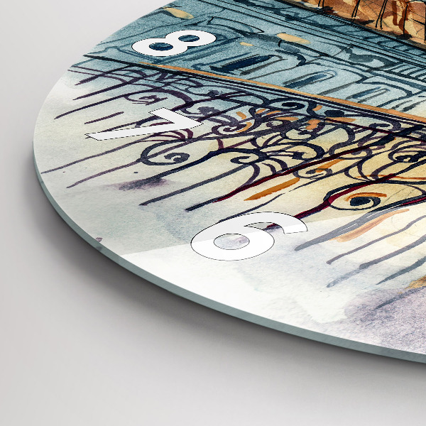 Round glass clock People in watercolor