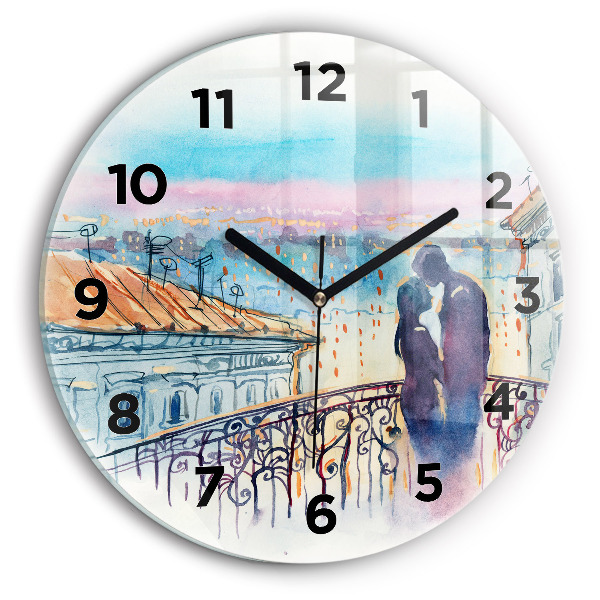 Round glass clock People in watercolor