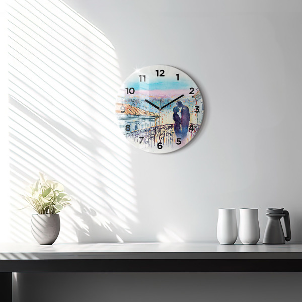 Round glass clock People in watercolor