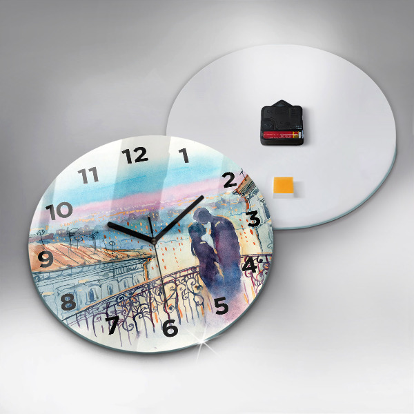 Round glass clock People in watercolor