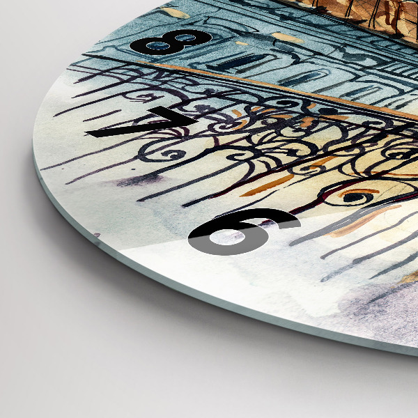 Round glass clock People in watercolor