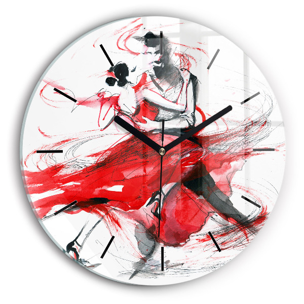 Round glass clock Dancing couple