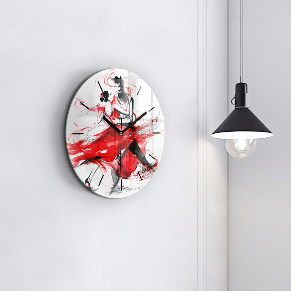 Round glass clock Dancing couple