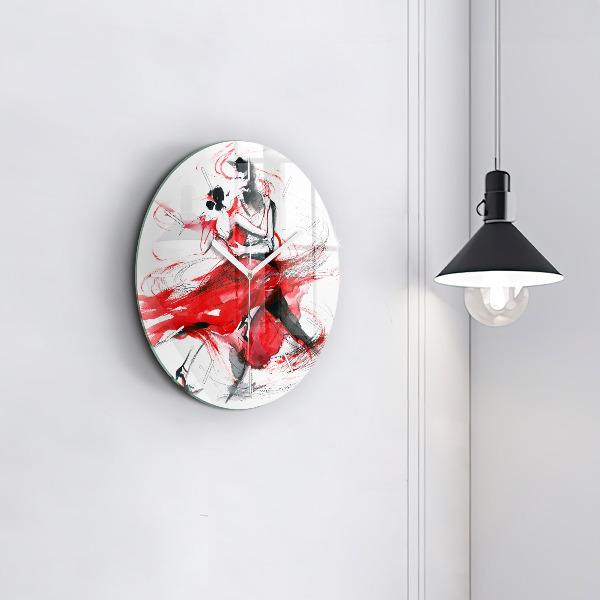 Round glass clock Dancing couple